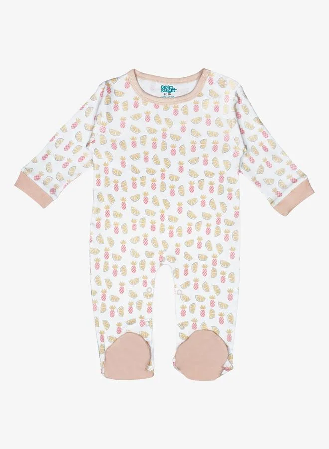 Babies Basic 5-Piece 100% Cotton Bib, Romper, Mittens, Cap and Sleepsuit Set